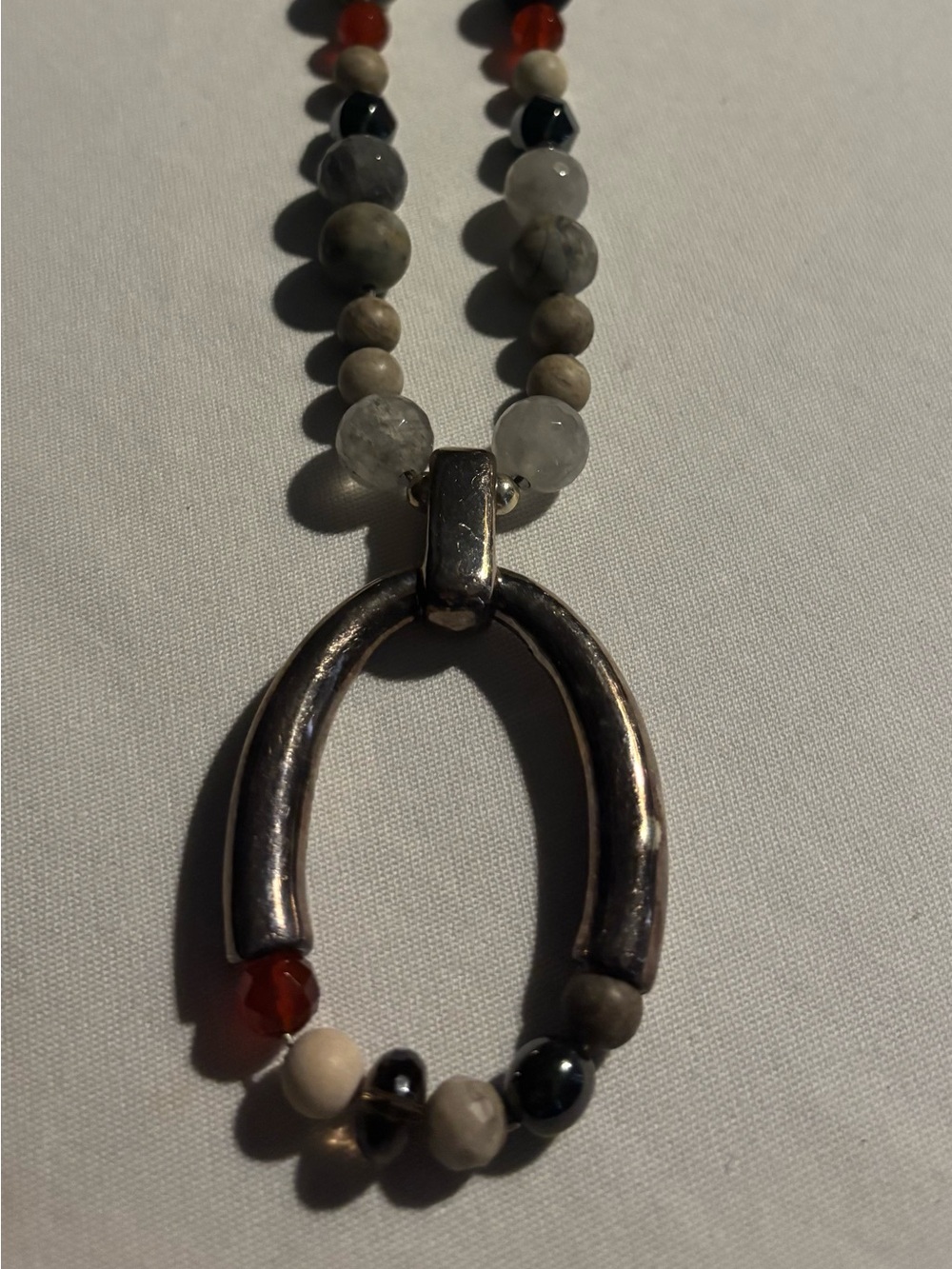 Simon Sebbag Multicolor Beaded Necklace with Horseshoe Pendant Silver